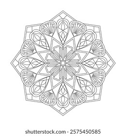 Blissful Beautiful mandala coloring book page for Kids. Easy Mandala Coloring Book Pages for Adults to Relax, Experiences Give Relief. Resizeable Vector File