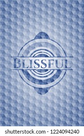 Blissful blue badge with geometric background.