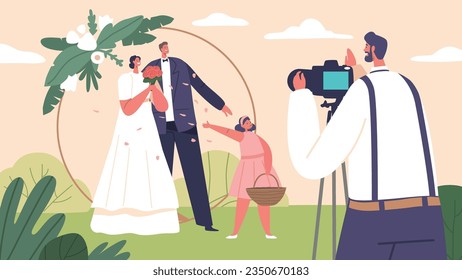 Blissful Bride And Groom Characters Strike Elegant Poses, Capturing Love And Joy In Their Wedding Photos At Garden