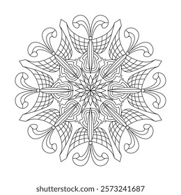 Blissful creativity mandala coloring book page for Kids. Easy Mandala Coloring Book Pages for Adults to Relax, Experiences Give Relief. Resizeable Vector File