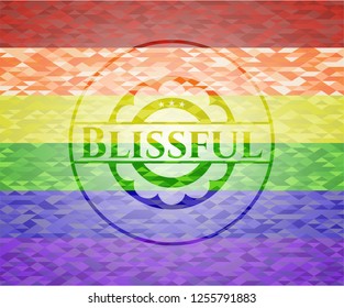 Blissful emblem on mosaic background with the colors of the LGBT flag