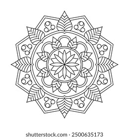 Blissful floral mandala coloring book page. Easy Mandala Coloring Book Pages for Adults to Relax, Experiences Give Relief. Resizeable Vector File