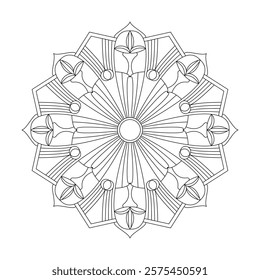 Blissful floral mandala coloring book page for Kids. Easy Mandala Coloring Book Pages for Adults to Relax, Experiences Give Relief. Resizeable Vector File