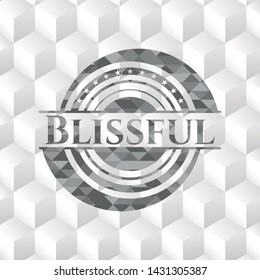 Blissful grey badge with geometric cube white background