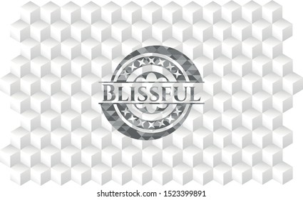 Blissful grey badge with geometric cube white background