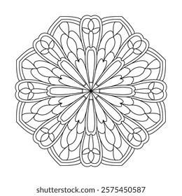 Blissful Mindful mandala coloring book page for Kids. Easy Mandala Coloring Book Pages for Adults to Relax, Experiences Give Relief. Resizeable Vector File