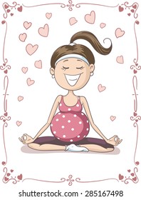 Blissful Pregnant  Woman Doing Yoga Vector Cartoon