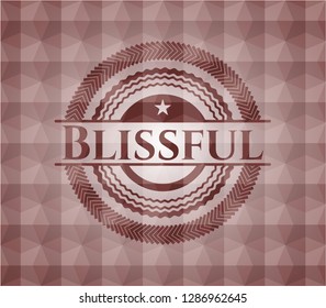 Blissful red emblem or badge with geometric pattern background. Seamless.