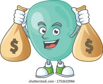Blissful rich staphylococcus aureus caricaturista con bolsas de dinero
