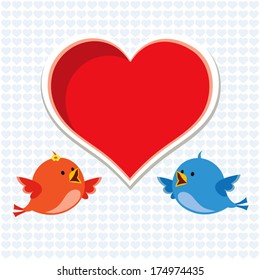 Blissful. Vector of little love birds with hearts. Happy Valentine's day!