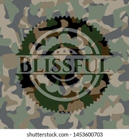 Blissful written on a camo texture. Vector Illustration. Detailed.
