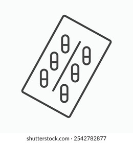 Blister drug pack icon in black and white outlined stroke