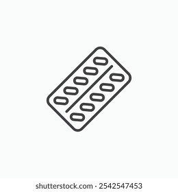 Blister drug pack icon in solid black and white color