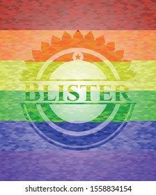 Blister emblem on mosaic background with the colors of the LGBT flag