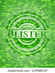 Blister green emblem with triangle mosaic background
