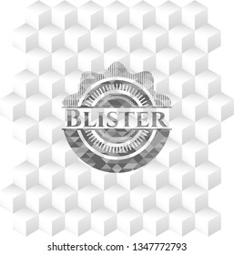 Blister grey emblem with geometric cube white background