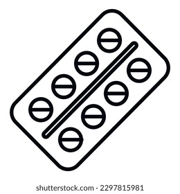 Vector de contorno de icono de blíster. Medicamento bacteriano. inmune a la medicación