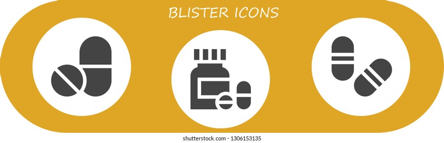 blister icon set. 3 filled blister icons.  Collection Of - Pills