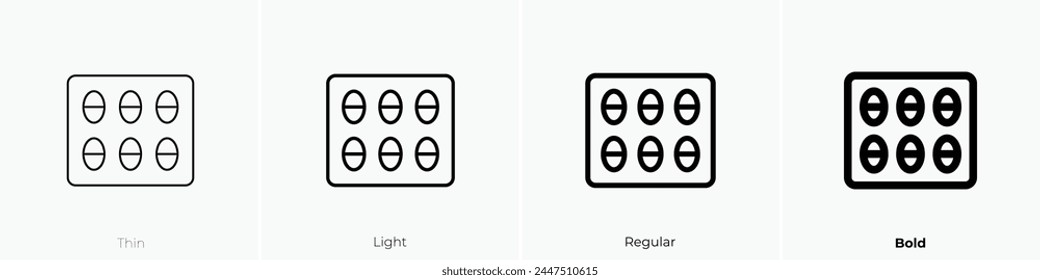Blister-Symbol. Dünnes, leichtes Regular- und Bold-Design isoliert auf weißem Hintergrund