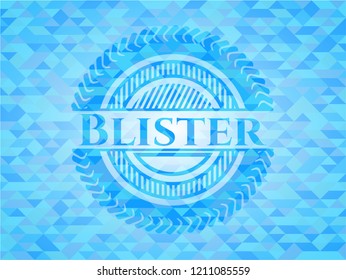 Blister light blue emblem with mosaic background