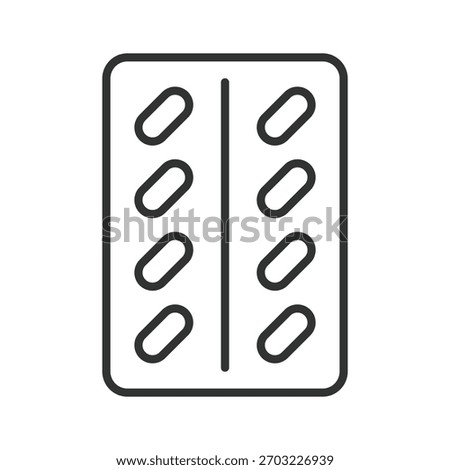 Blister pack icon in line design. blister pack, pill strip on white background vector. Blister pack editable stroke icon