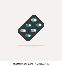 Blister pack. Icon with shadow on a beige background. Pharmacy vector illustration