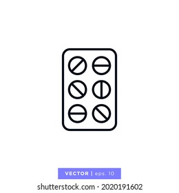 Blister pack icon vector stock illustration design template. Editable stroke.