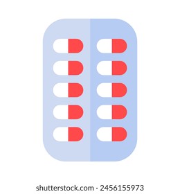 Blister pack with pills icon. Rectangular plate with medicine capsules, medical stroked cartoon element for modern and retro design. Simple color vector pictogram isolated on white background