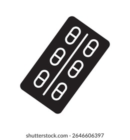 Blister de ícone de comprimidos representando a prescrição farmacêutica de dosagem de medicamento e tratamento de saúde com comprimidos para terapia médica vetor ícone de glifo sólido