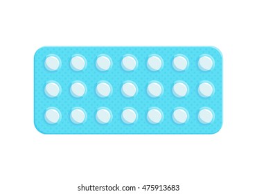 Blister pack of tablets. Medicine flat icon. Capsule packaging. Medical symbol of pharmacy. Vector illustration isolated on white background.