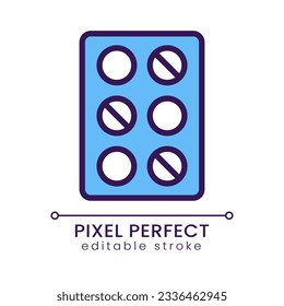 Blister package pixel perfect RGB color icon. Form of pills pack. Solid dosage. Oral medicament. Isolated vector illustration. Simple filled line drawing. Editable stroke. Poppins font used