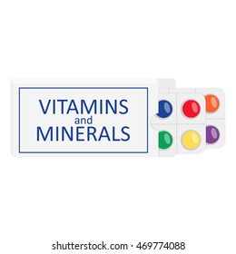 Blister packaging natural suppelements and vitamins concept vector illustration.