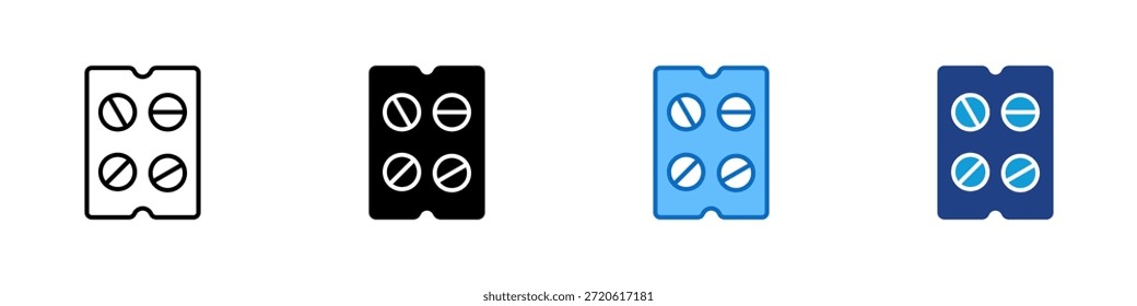 Blister Packs Multiple Style Icon Design Vector - Pack of pills in a blister, symbolizing tablets, medication, or pharmacy dosage