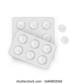 Blister with pills for illness and pain treatment isolated on white background. Medical drug package for tablet, Vector illustrations eps 10 format