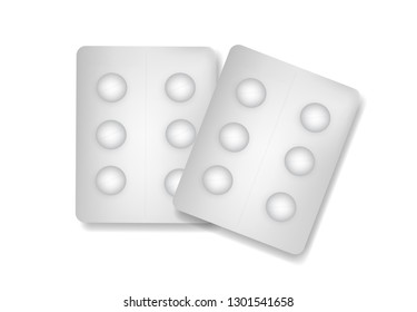 Blister with pills. Vector illustration with pack of drugs isolated on white background. 
