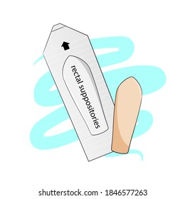 Blisterpackung mit rektalen Trägern, Hämorrhoiden-Problem. Vektorgrafik.