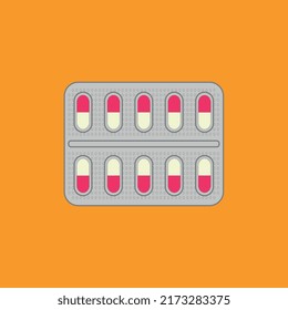 Blister of red pharmaceutical capsules