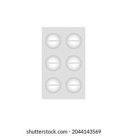Blister with six pills. Medical drugs. Vector illustration.
