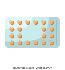 Blíster con comprimidos Pequeños. Elementos y herramientas de medicina. Equipo médico para usar en casa. Medicamentos para tratar enfermedades. Kit de primeros auxilios. Asistencia sanitaria. Ilustración vectorial.