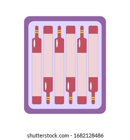 Blisterpackungen für Injektionszwecke, Vektorillustration Illustration einzeln auf weiß. Behandlung der Pneumonie und des Coronavirus COVID-19. Arzneimittel. Antibiotikatherapie. Gesundheit und Medizin.Impfung.