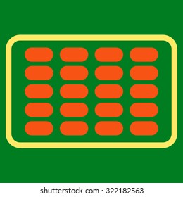 Blister vector icon. Style is bicolor flat symbol, orange and yellow colors, rounded angles, green background.