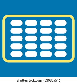 Blister vector icon. Style is bicolor flat symbol, yellow and white colors, rounded angles, blue background.
