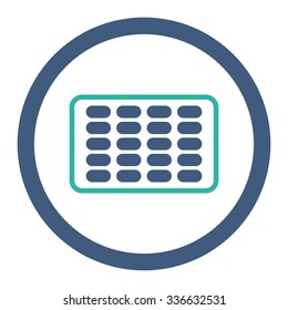 Blister vector icon. Style is bicolor flat rounded symbol, cobalt and cyan colors, rounded angles, white background.