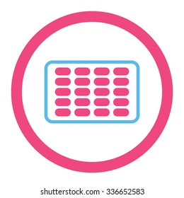 Blister vector icon. Style is bicolor flat rounded symbol, pink and blue colors, rounded angles, white background.