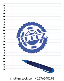 Blitz drawn with pen strokes. Blue ink. Vector Illustration. Detailed.