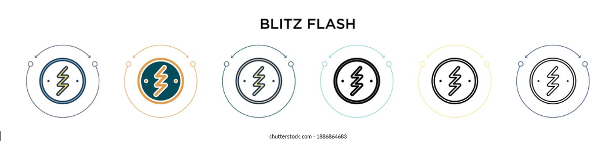 Blitz flash icon in filled, thin line, outline and stroke style. Vector illustration of two colored and black blitz flash vector icons designs can be used for mobile, ui, web
