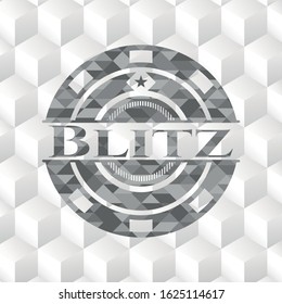 Blitz grey emblem. Retro with geometric cube white background
