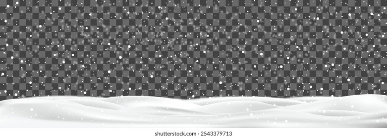 Blizzard falling on snowdrifts, Snowfall and little snow with snow drifts, heavy snowfall with snowbanks field, snow flakes in different shapes, frozen hills, frosty close-up wintry snowflakes