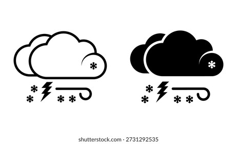 Conjunto de iconos de Blizzard. Ilustración plana simple de la nube de Clima con la nieve, el viento, y el relámpago en dos estilos de color. Elemento de diseño para previsión de Climas, infografías o proyectos relacionados con el Clima.