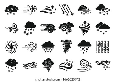 Blizzard icons set. Simple set of blizzard vector icons for web design on white background